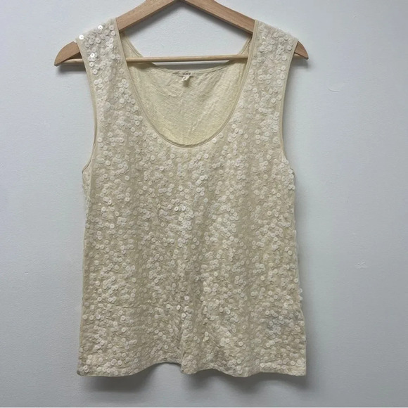 J. Crew sparkly sequined cream off white blouse tank top, size small. Sequins - Picture 5 of 13